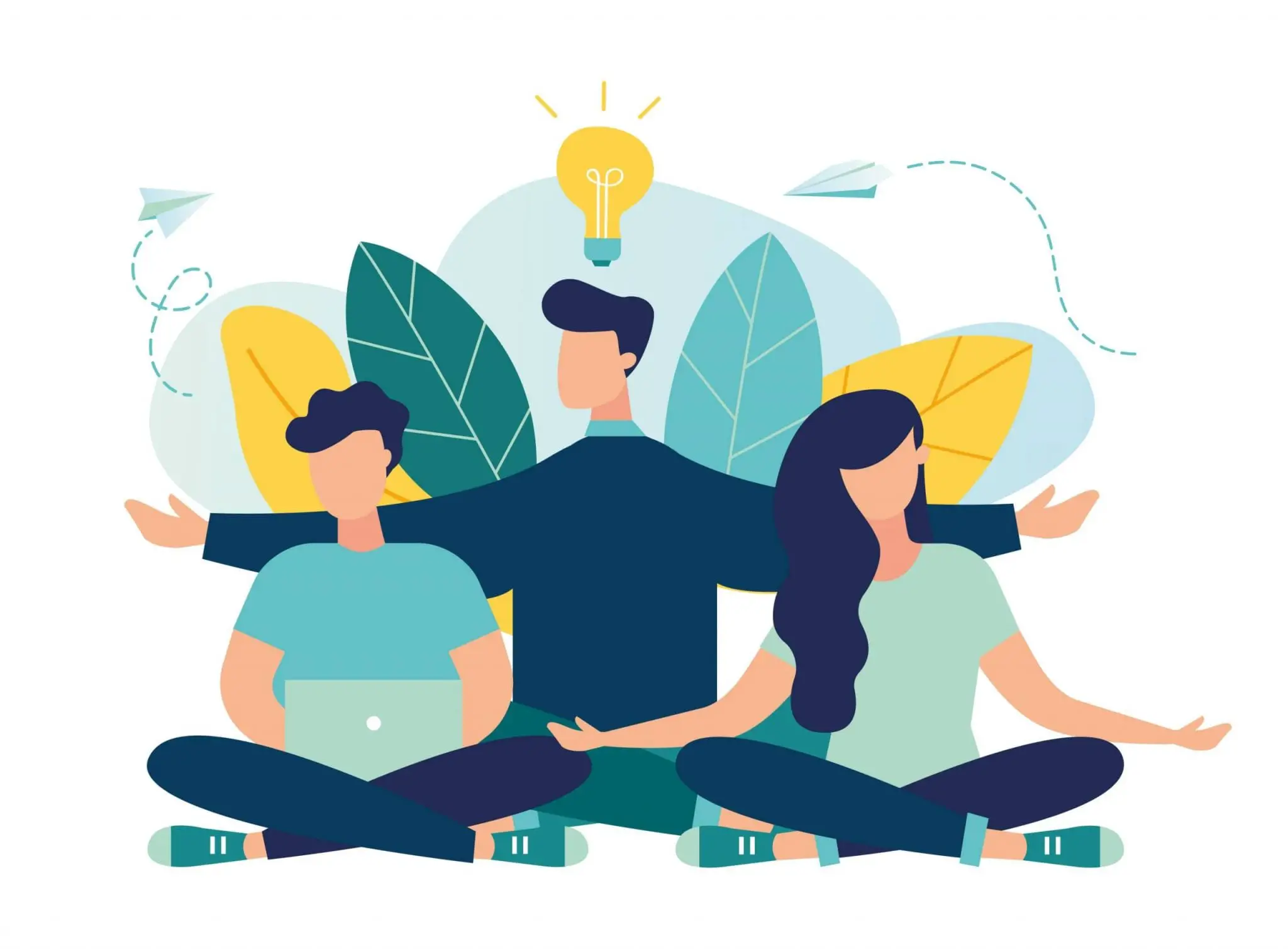 Vector Illustration, Concept of Meditation, Health Benefits for Body, Mind, and Emotions, Thought Process, Start and Search for Ideas
