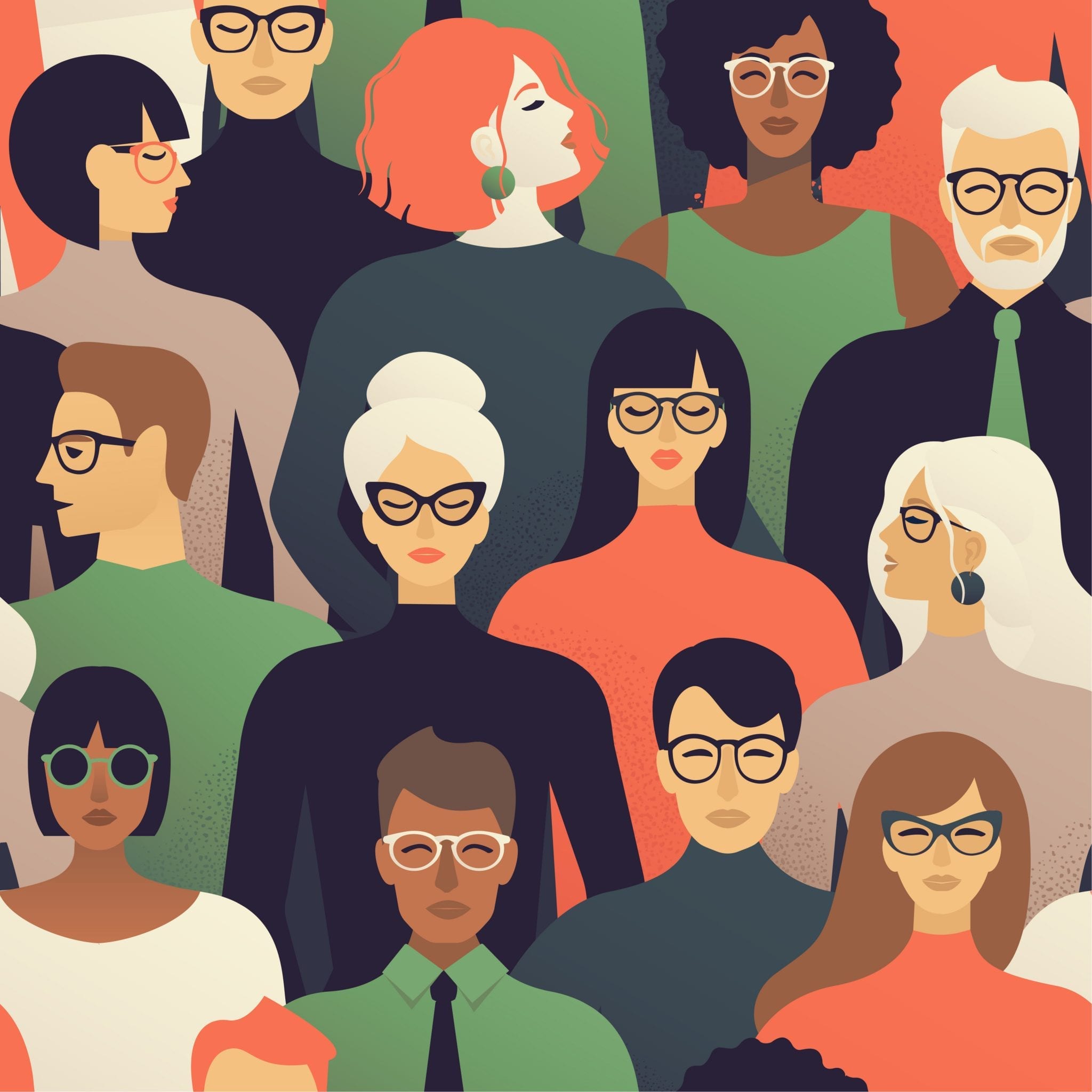 Seamless Pattern of Many Different People Profile Heads