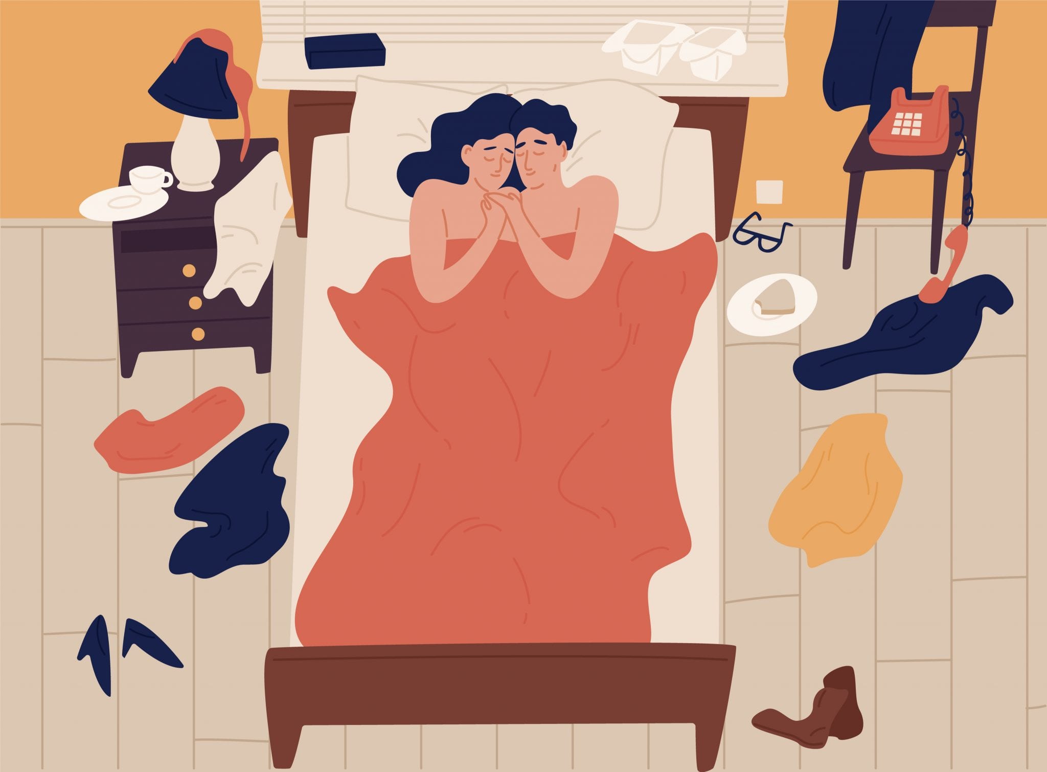 Couple Lying in Bed Together Illustration