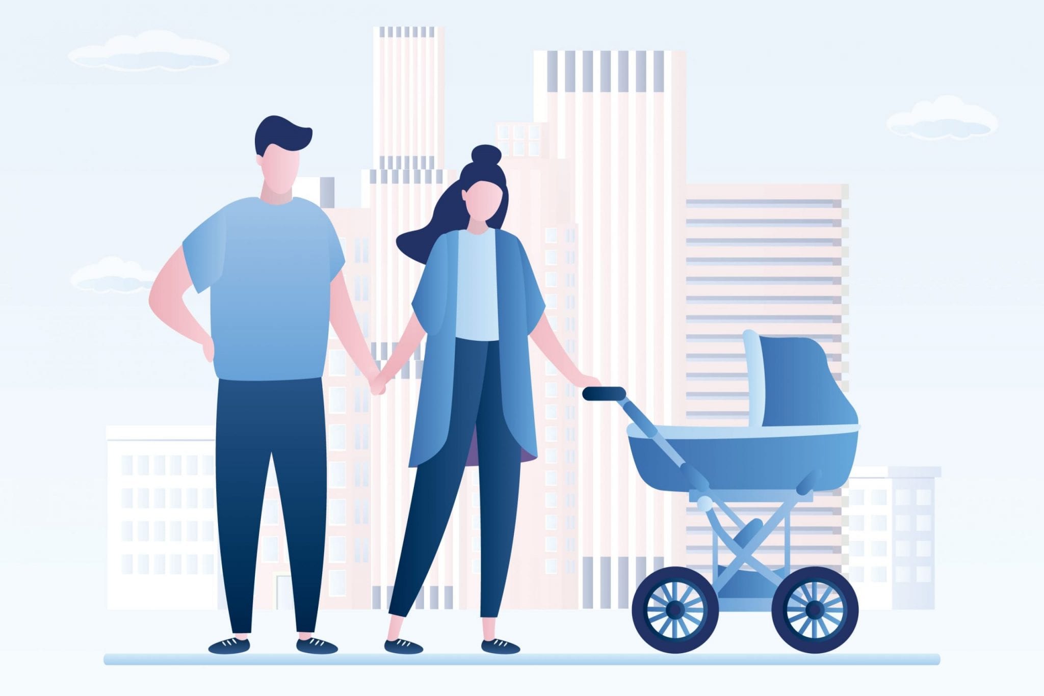 Couple With Baby Stroller Illustration