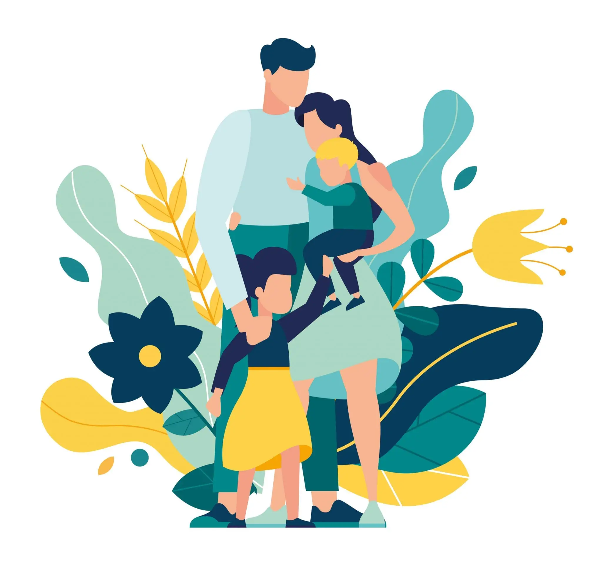 Portrait of Mother, Father and Children Illustration