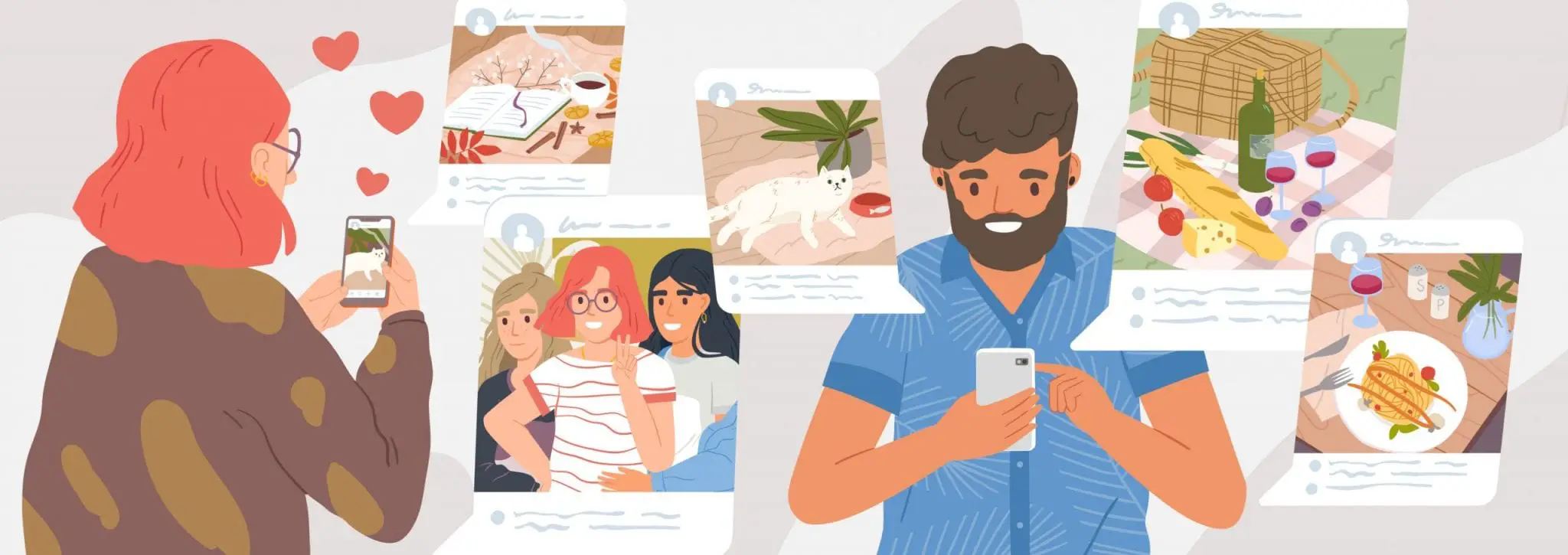 Man and Woman Scrolling Through Social Media Illustration