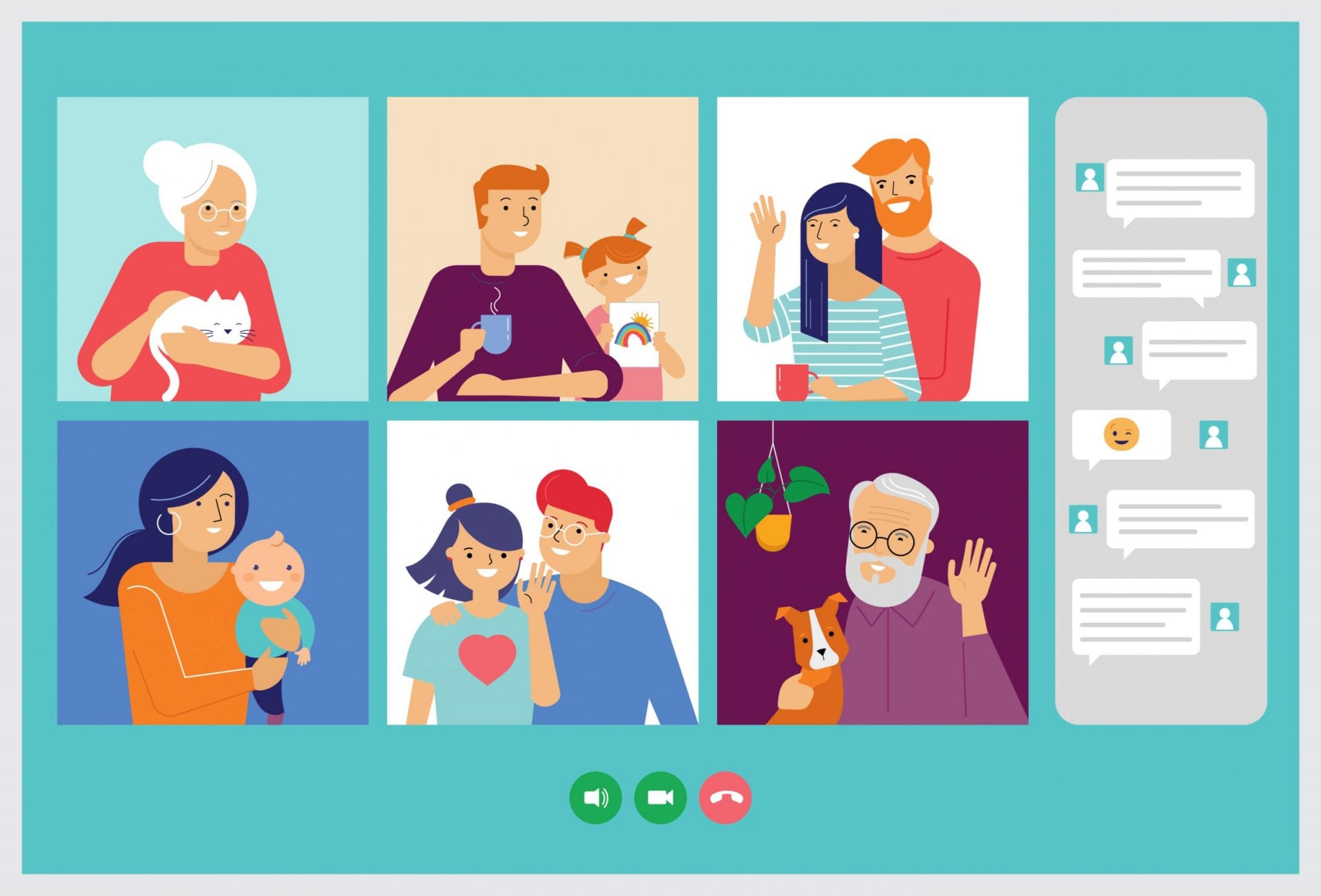 Families on Video Chat Illustration