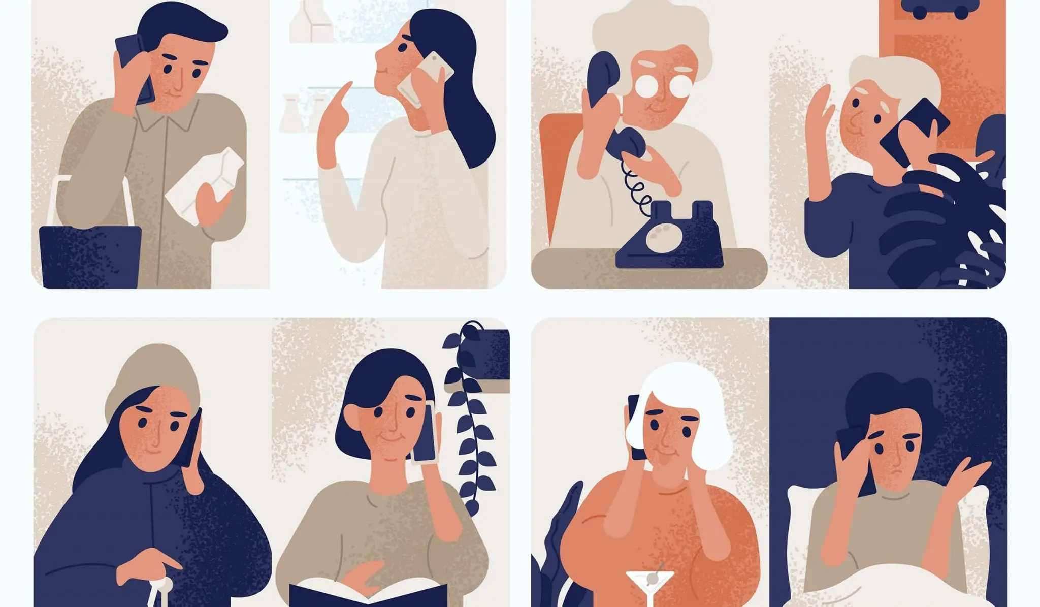 Series of People Talking on the Phone Illustration