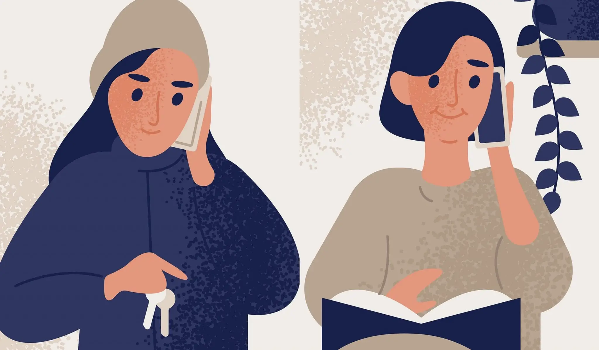 Woman and Woman on Phone Call Illustration