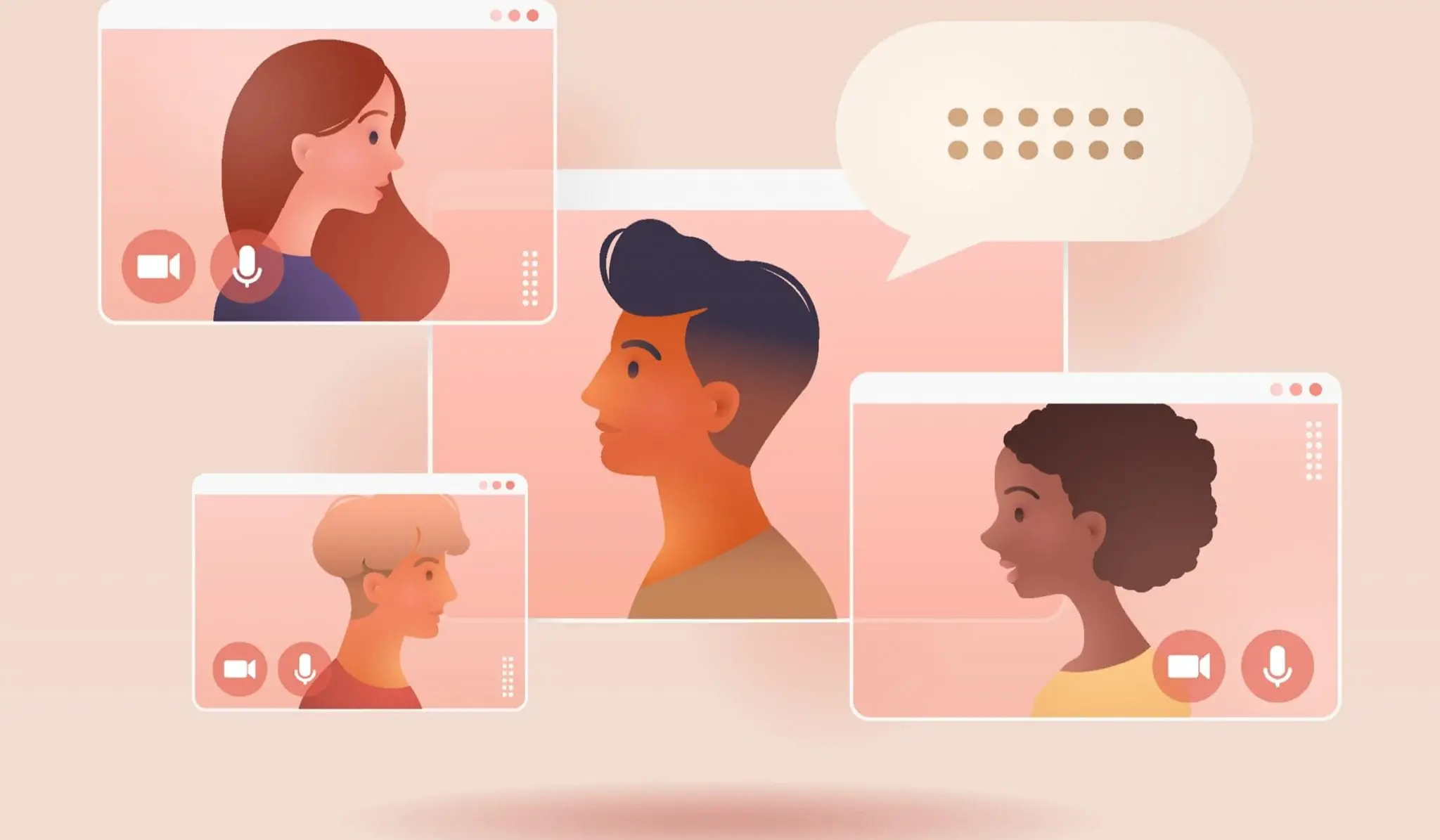 People Talking Through Video Chat Illustration