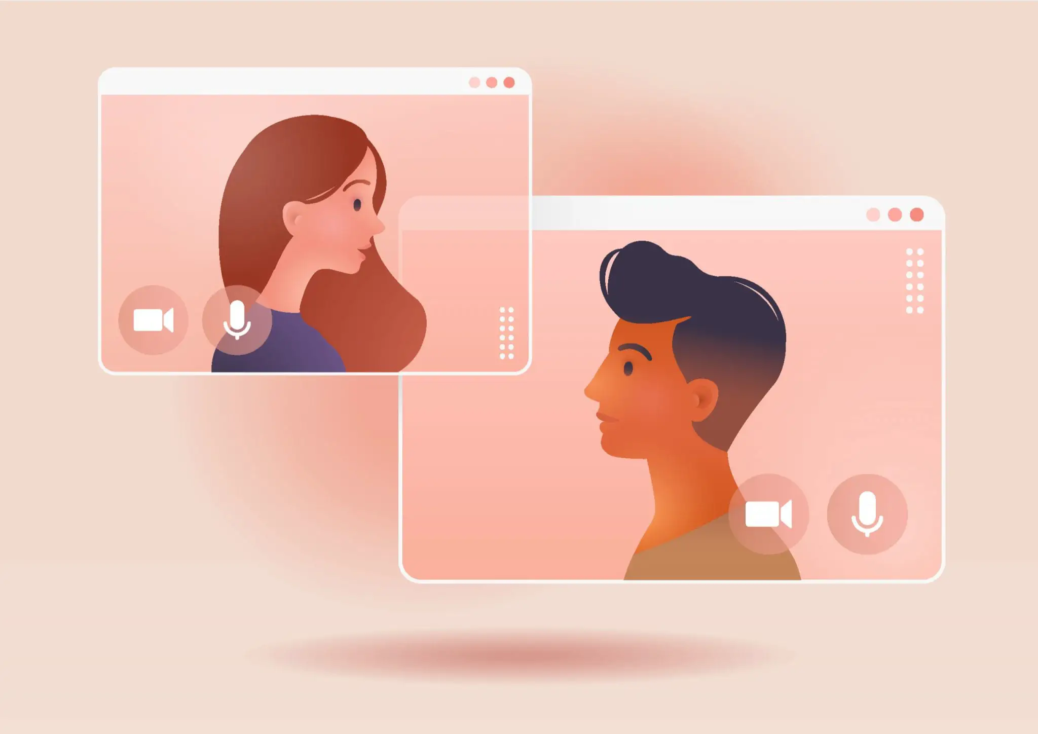 Man and Woman Talk Using Video Chat Illustration