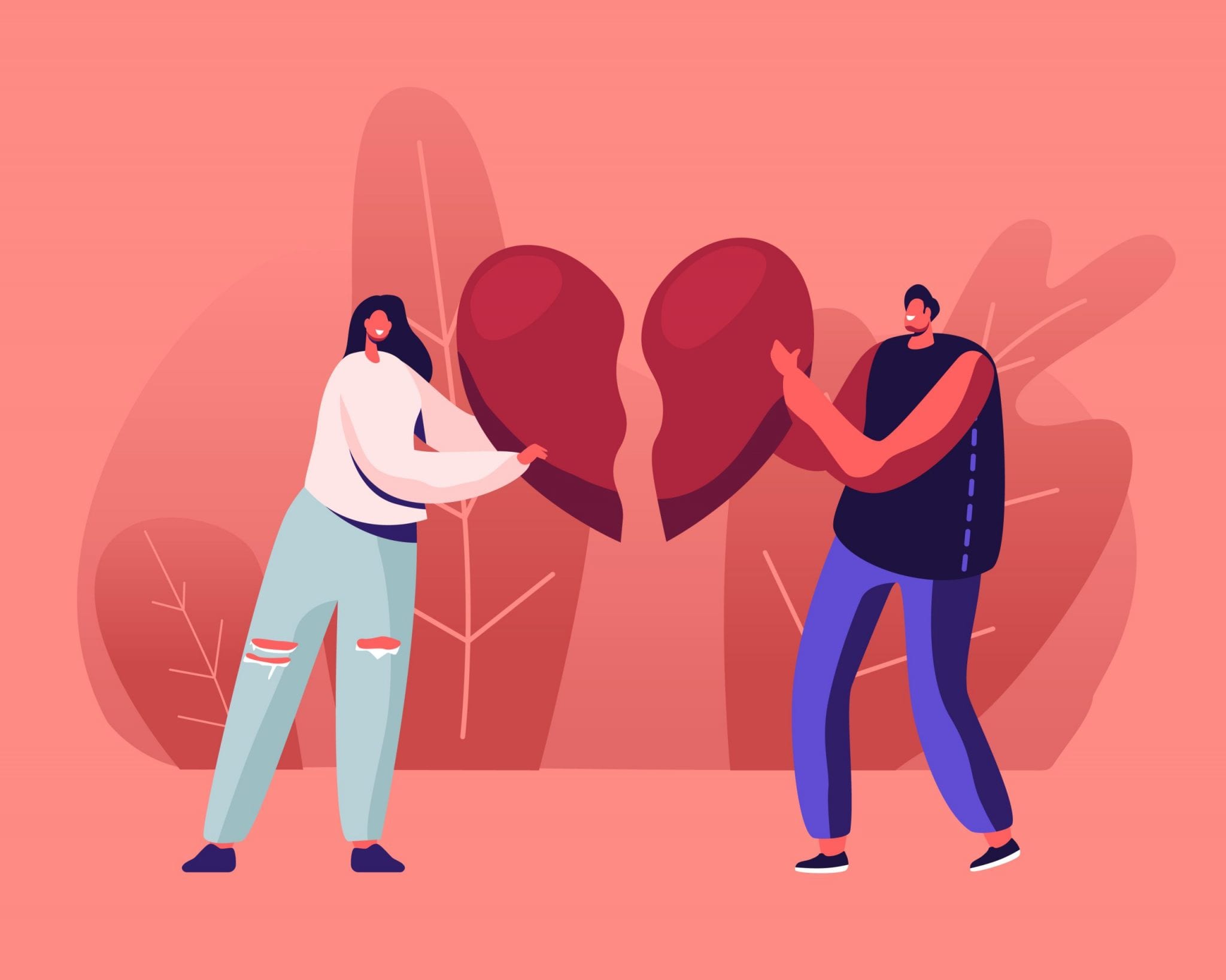 Man and Woman Fix Broken Heart Illustration