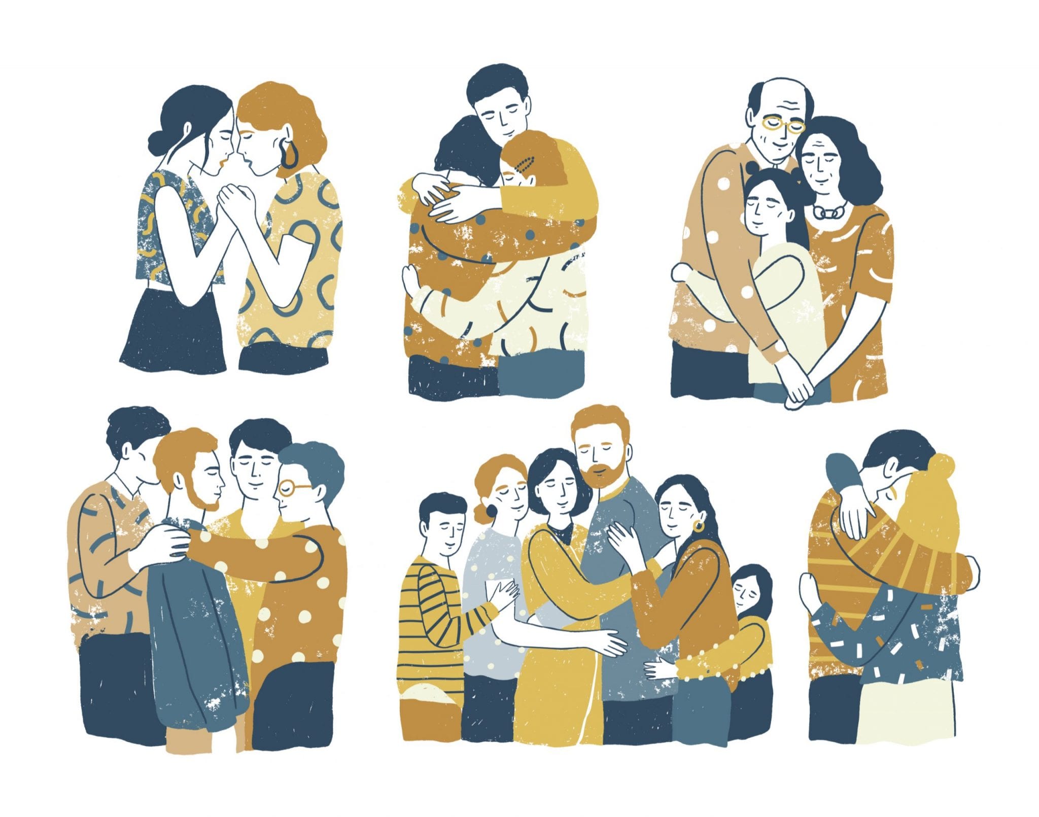 Diverse Families Embrace Each Other